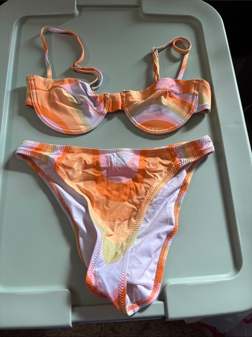 Swim Multiples Orange Pink Striped Balconette Bikini Set - lot of 3 - size small